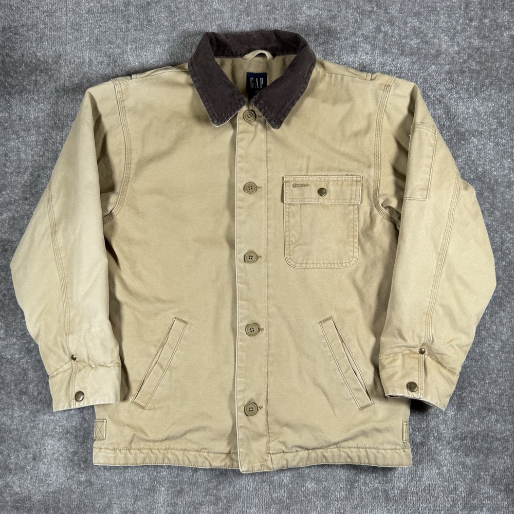 Vintage Gap Chore Coat Kids XL (12) Brown Canvas Barn Outdoor Button Zip Up